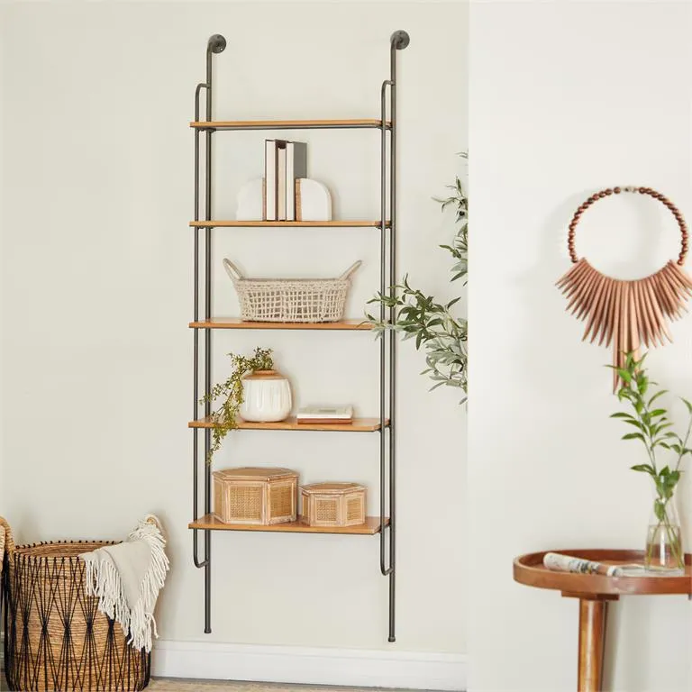 BROWN METAL 5 SHELF WALL SHELF