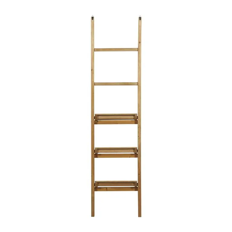 BROWN WOOD 3 SHELF AND 2 RUNGS WALL SHELF