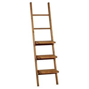 BROWN WOOD 3 SHELF AND 2 RUNGS WALL SHELF