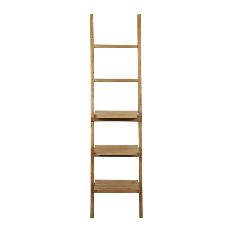 BROWN WOOD 3 SHELF AND 2 RUNGS WALL SHELF