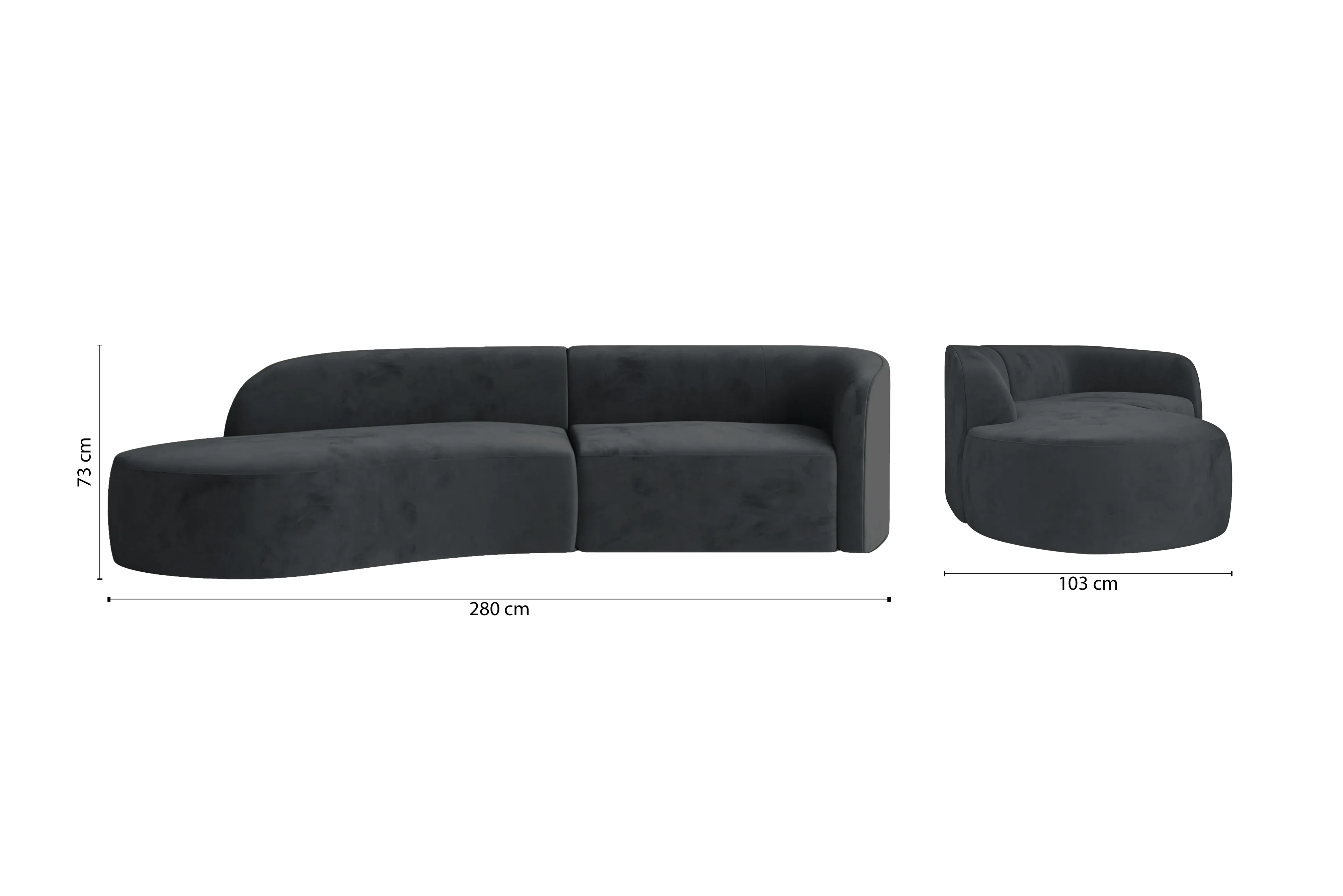 Caserta 3 Seater Left Hand Facing Chaise Lounge Corner Sofa Dark Grey Velvet