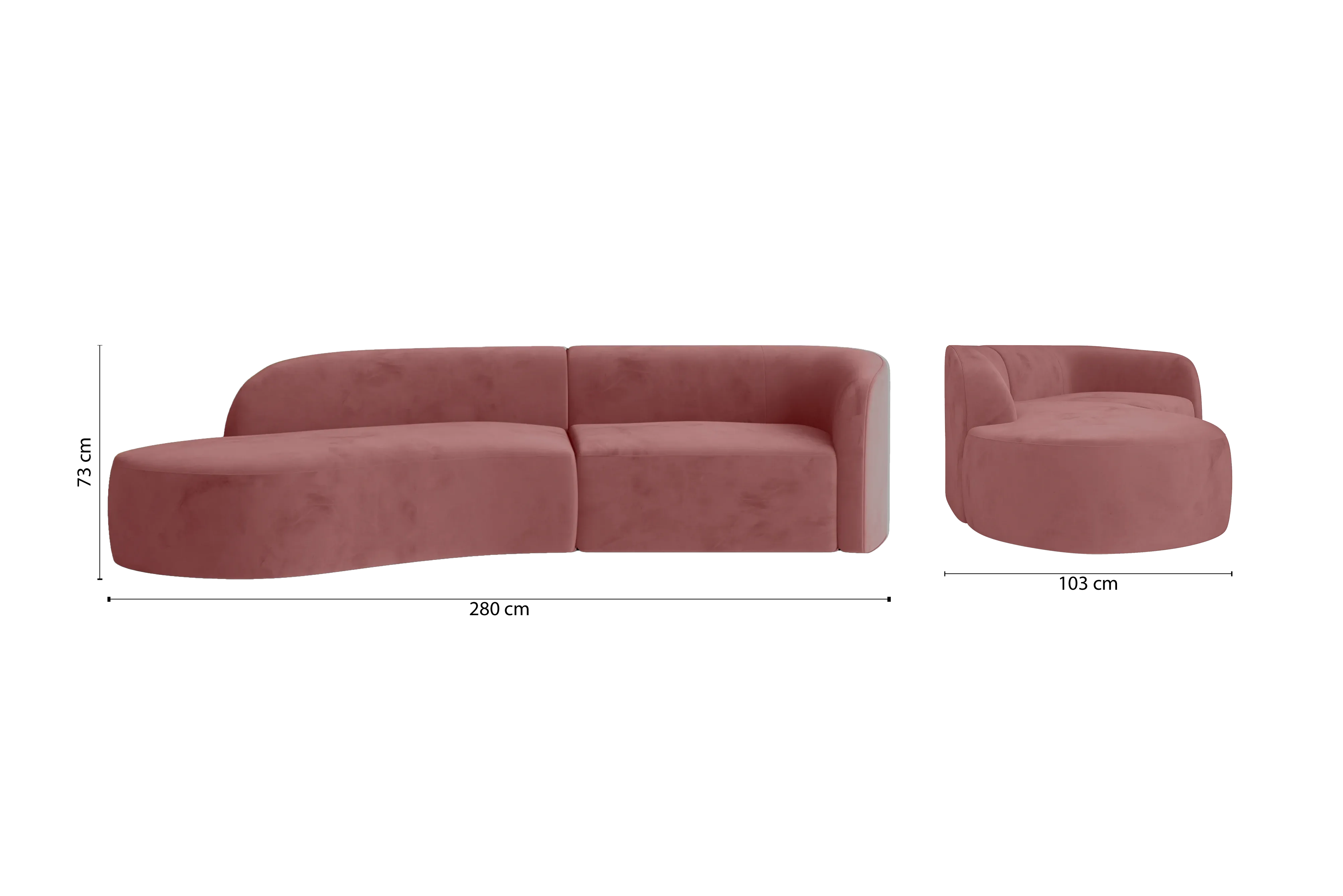 Caserta 3 Seater Left Hand Facing Chaise Lounge Corner Sofa Pink Velvet