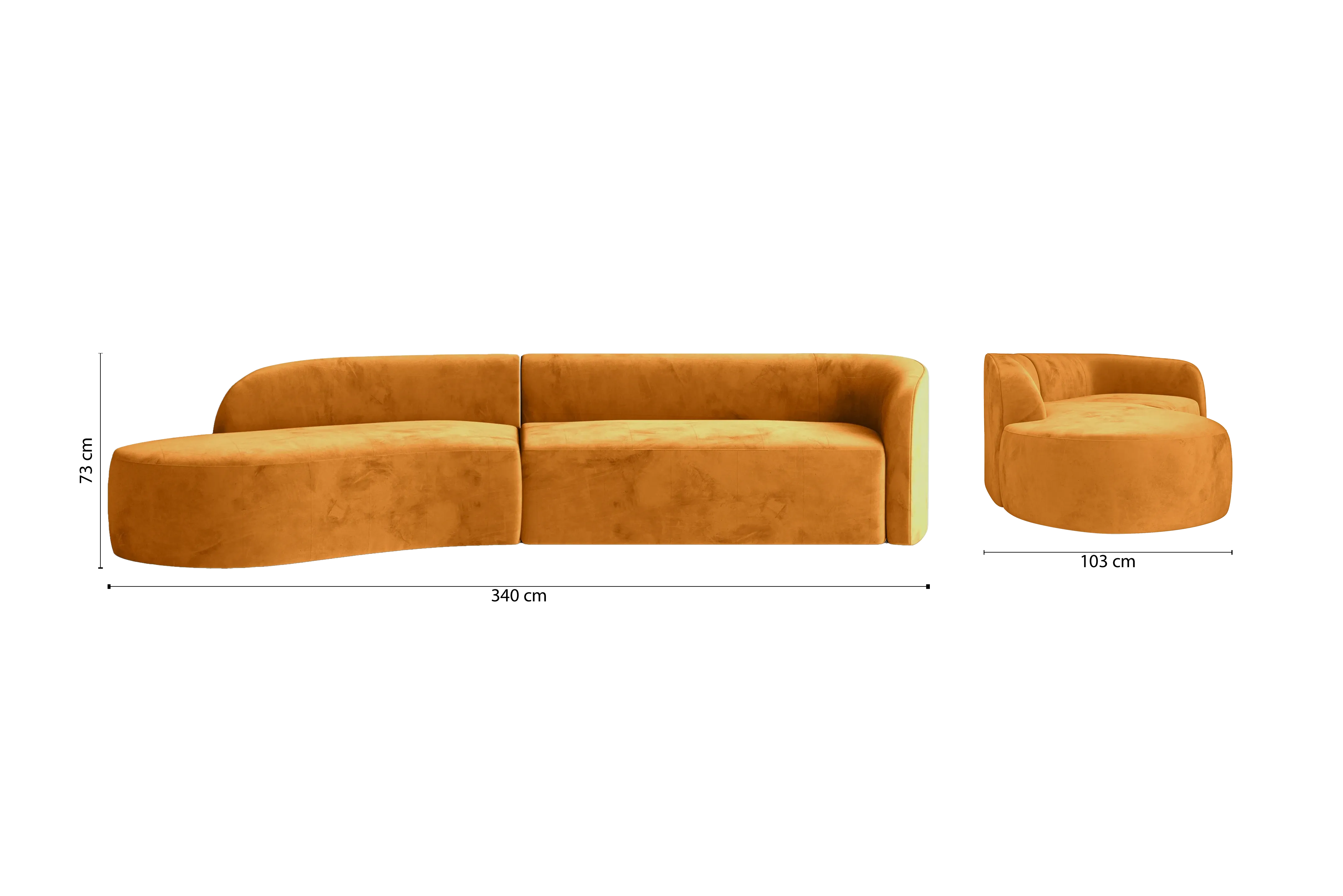 Caserta 4 Seater Left Hand Facing Chaise Lounge Corner Sofa Gold Velvet
