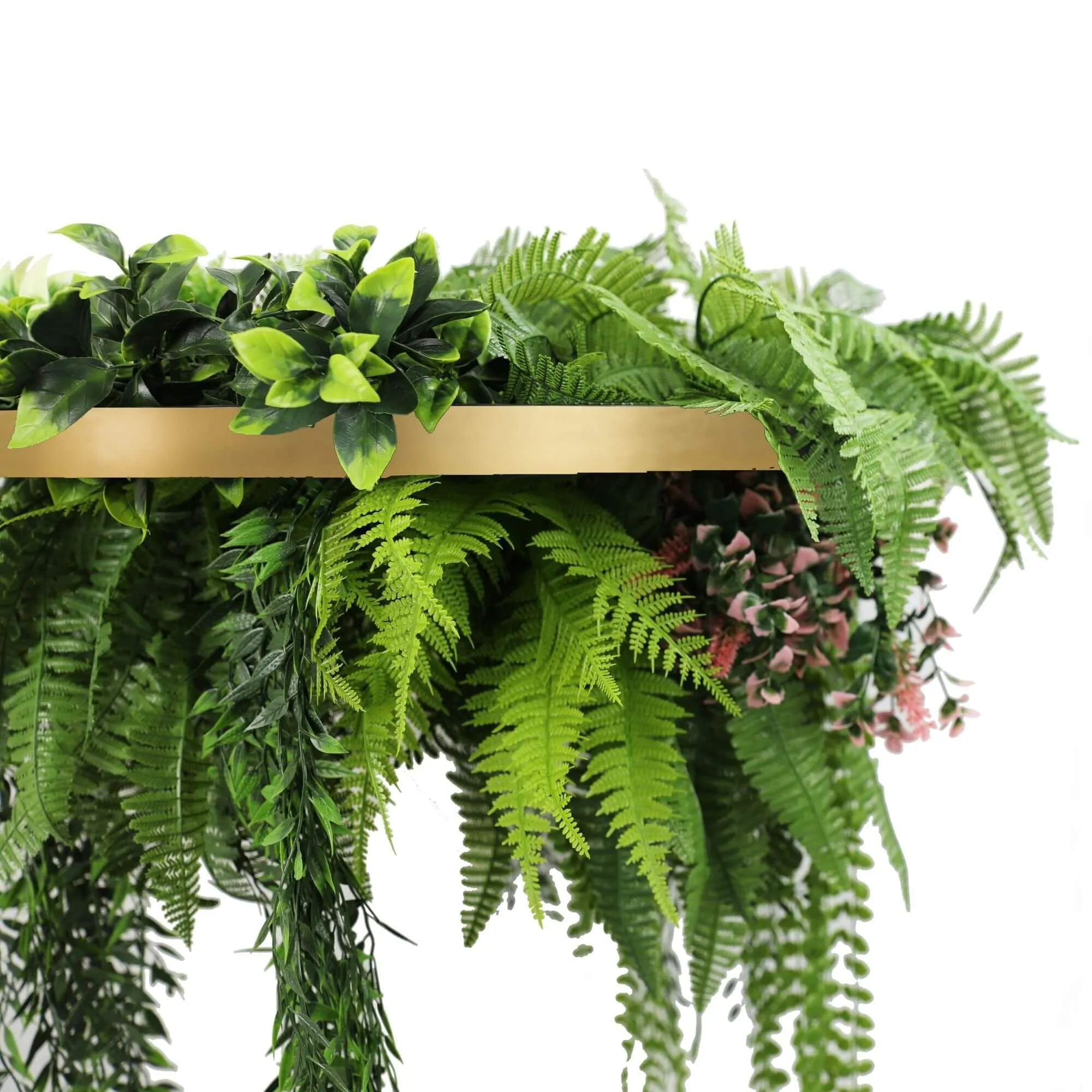 60cm UV Resistant Life-Like Plants Gold Framed Hanging Roof Disc with Draping