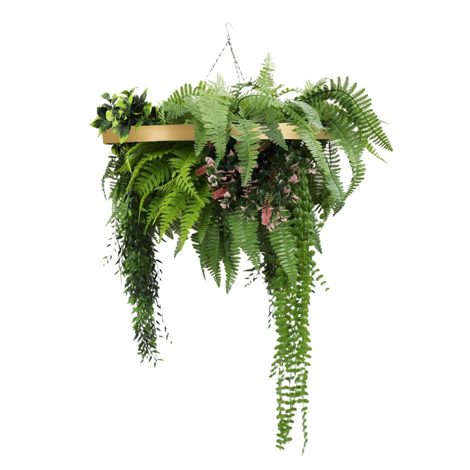 60cm UV Resistant Life-Like Plants Gold Framed Hanging Roof Disc with Draping