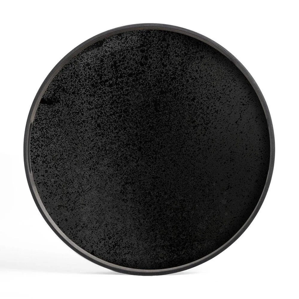 Heavy Aged Charcoal Small Round Mirror Tray