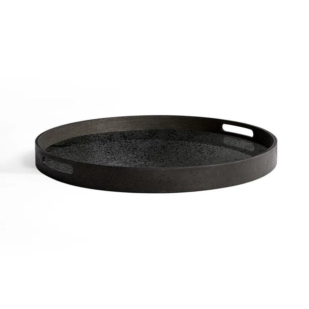 Heavy Aged Charcoal Small Round Mirror Tray