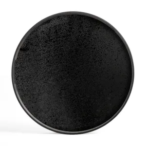 Heavy Aged Charcoal Small Round Mirror Tray
