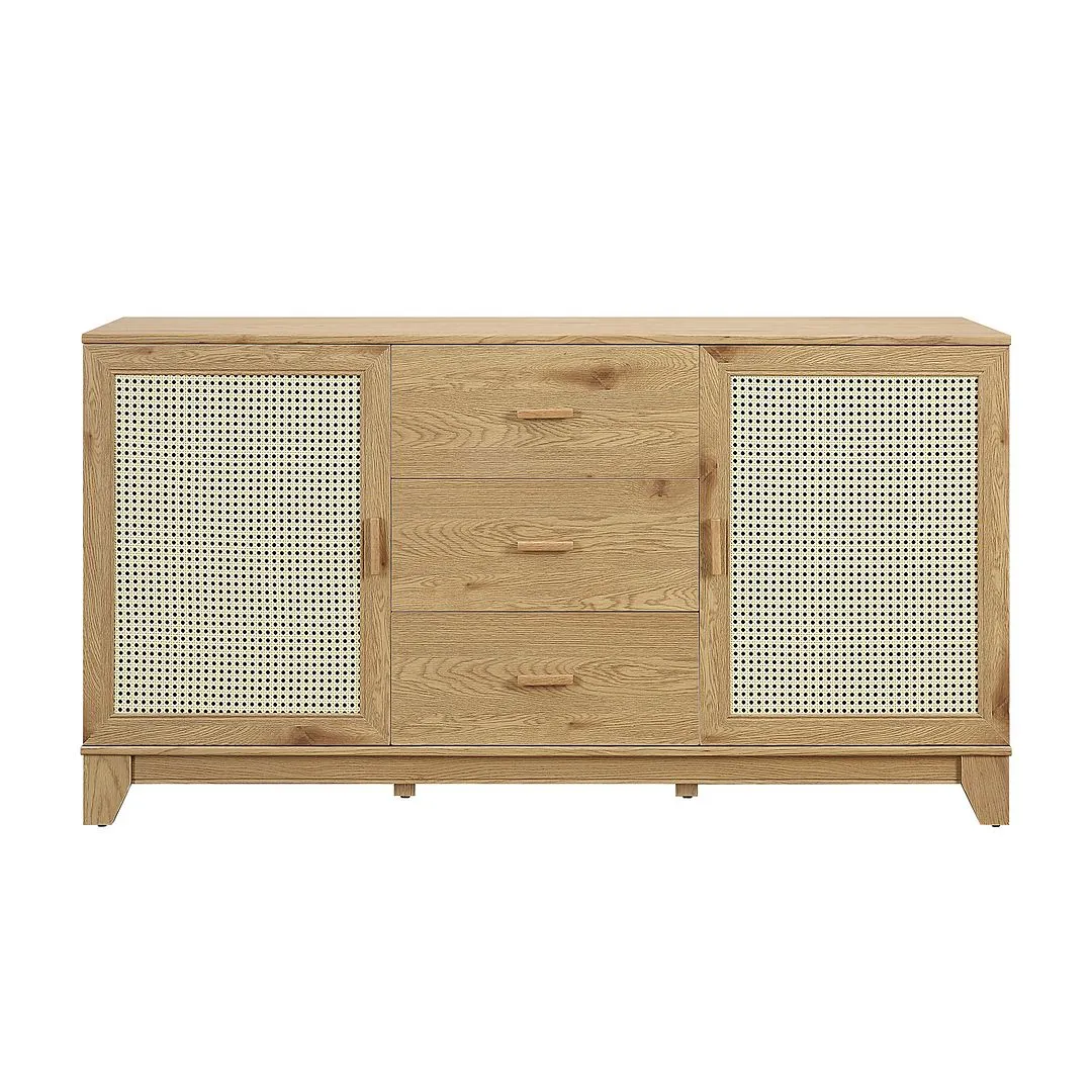 Manhattan Comfort Sheridan 59.05 Modern Cane Sideboard with Adjustable Shelves in Nature