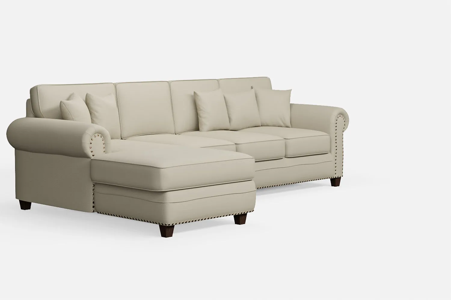Marano 4 Seater Left Hand Facing Chaise Lounge Corner Sofa Cream Leather