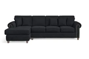 Marano Dark Grey Velvet 4-Seater Left-Hand Facing Chaise Lounge Corner Sofa with Elegant Design and Plush Comfort