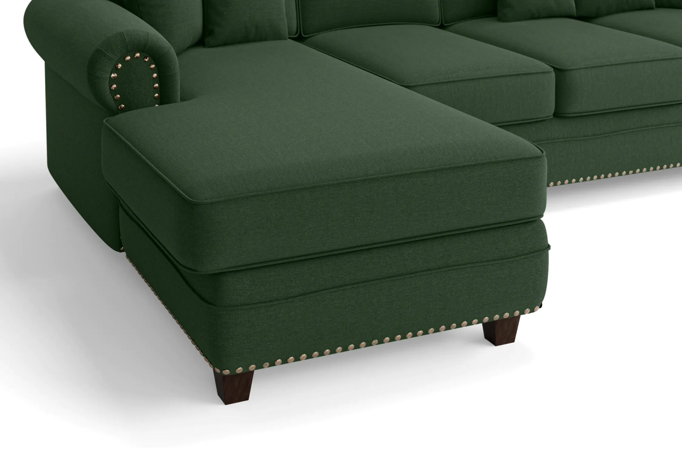 Marano 4 Seater Left Hand Facing Chaise Lounge Corner Sofa Forest Green Linen Fabric