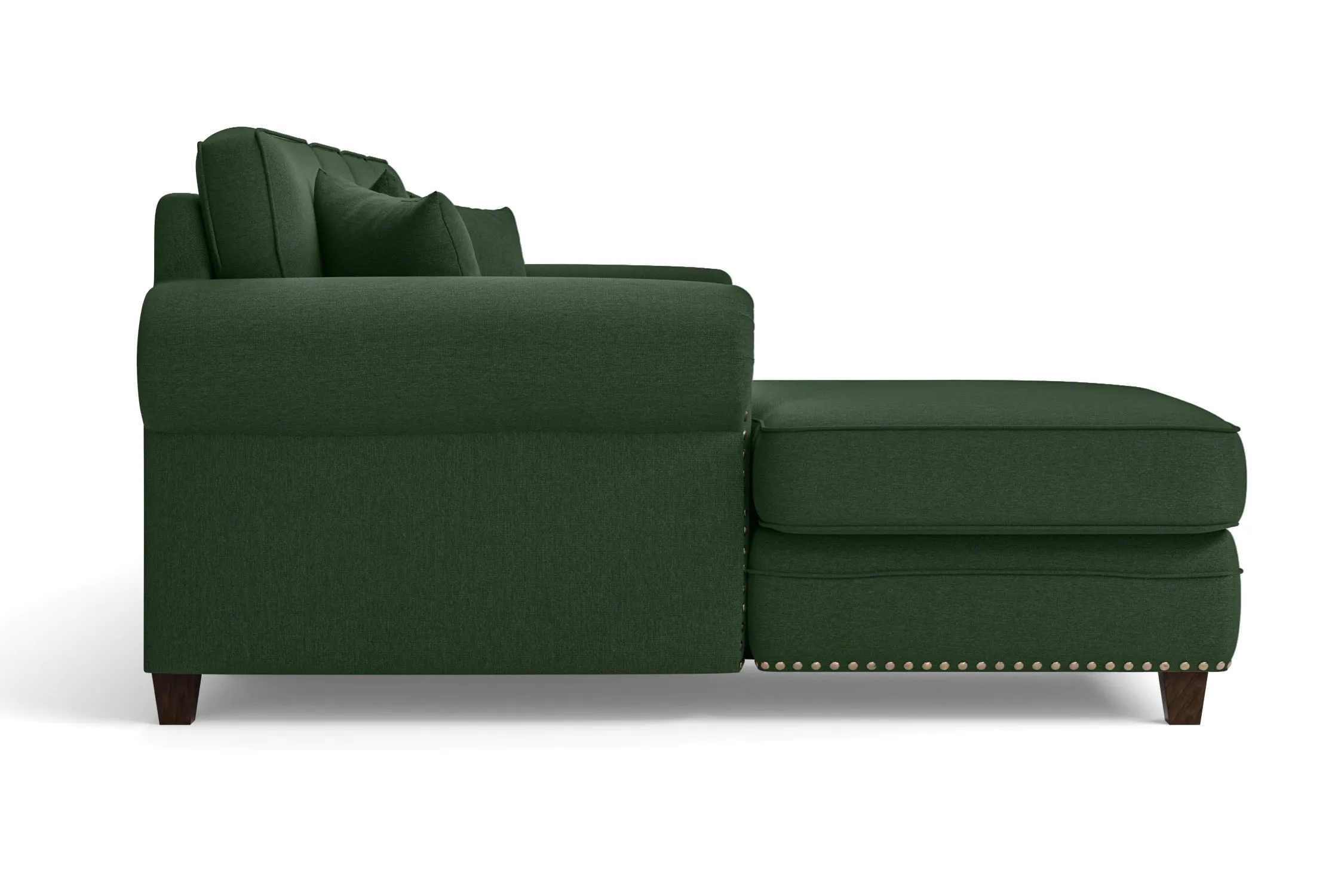 Marano 4 Seater Left Hand Facing Chaise Lounge Corner Sofa Forest Green Linen Fabric
