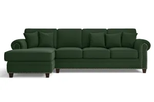 Marano 4 Seater Left Hand Facing Chaise Lounge Corner Sofa Forest Green Linen Fabric