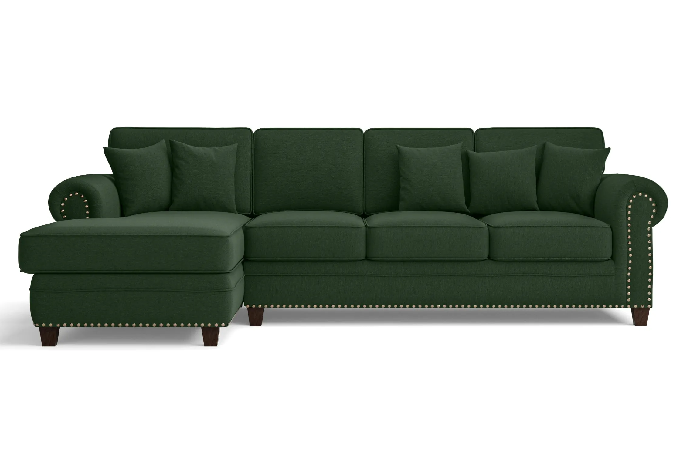 Marano 4 Seater Left Hand Facing Chaise Lounge Corner Sofa Forest Green Linen Fabric