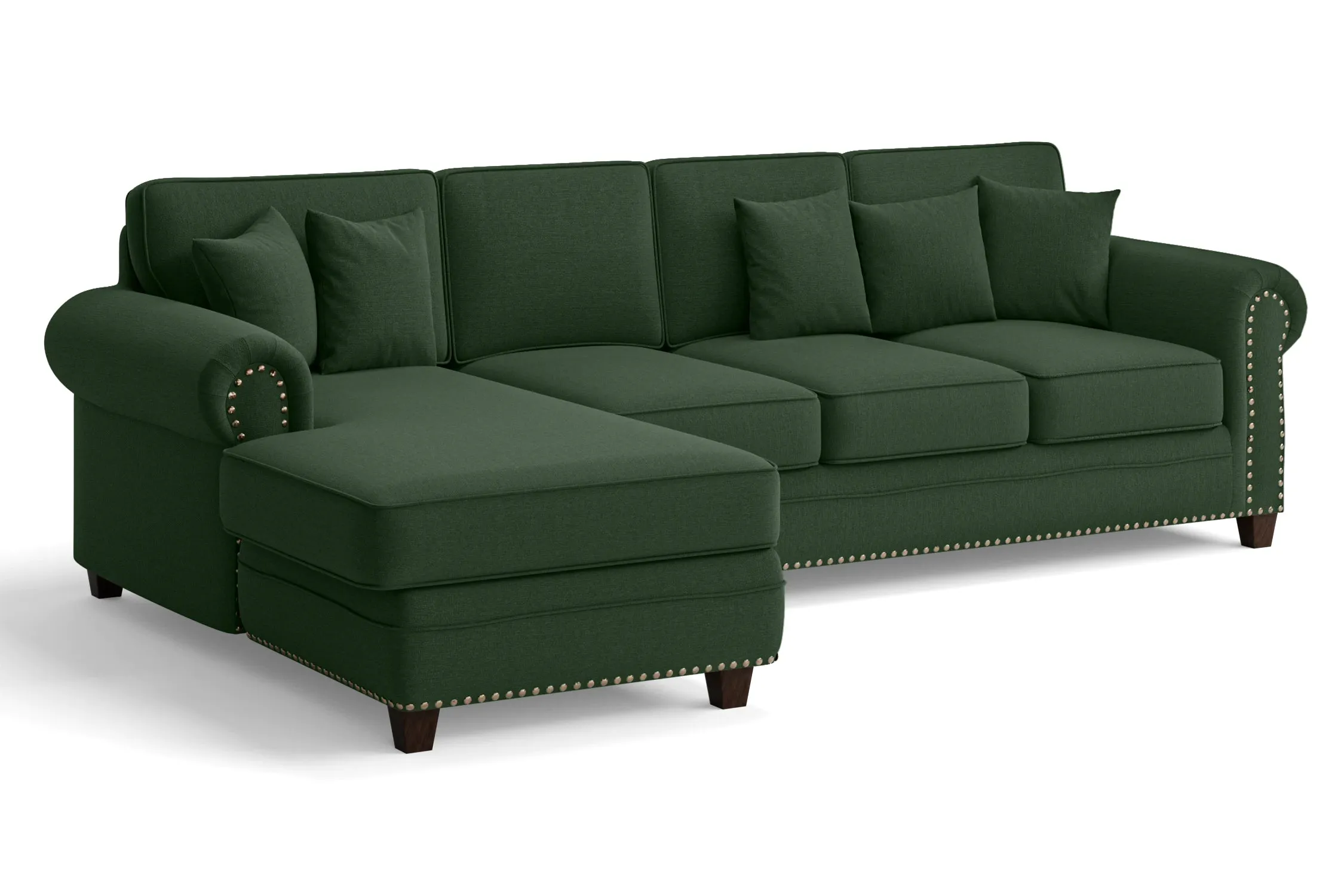 Marano 4 Seater Left Hand Facing Chaise Lounge Corner Sofa Forest Green Linen Fabric