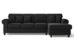 Marano 4 Seater Right Hand Facing Chaise Lounge Corner Sofa Black Linen Fabric