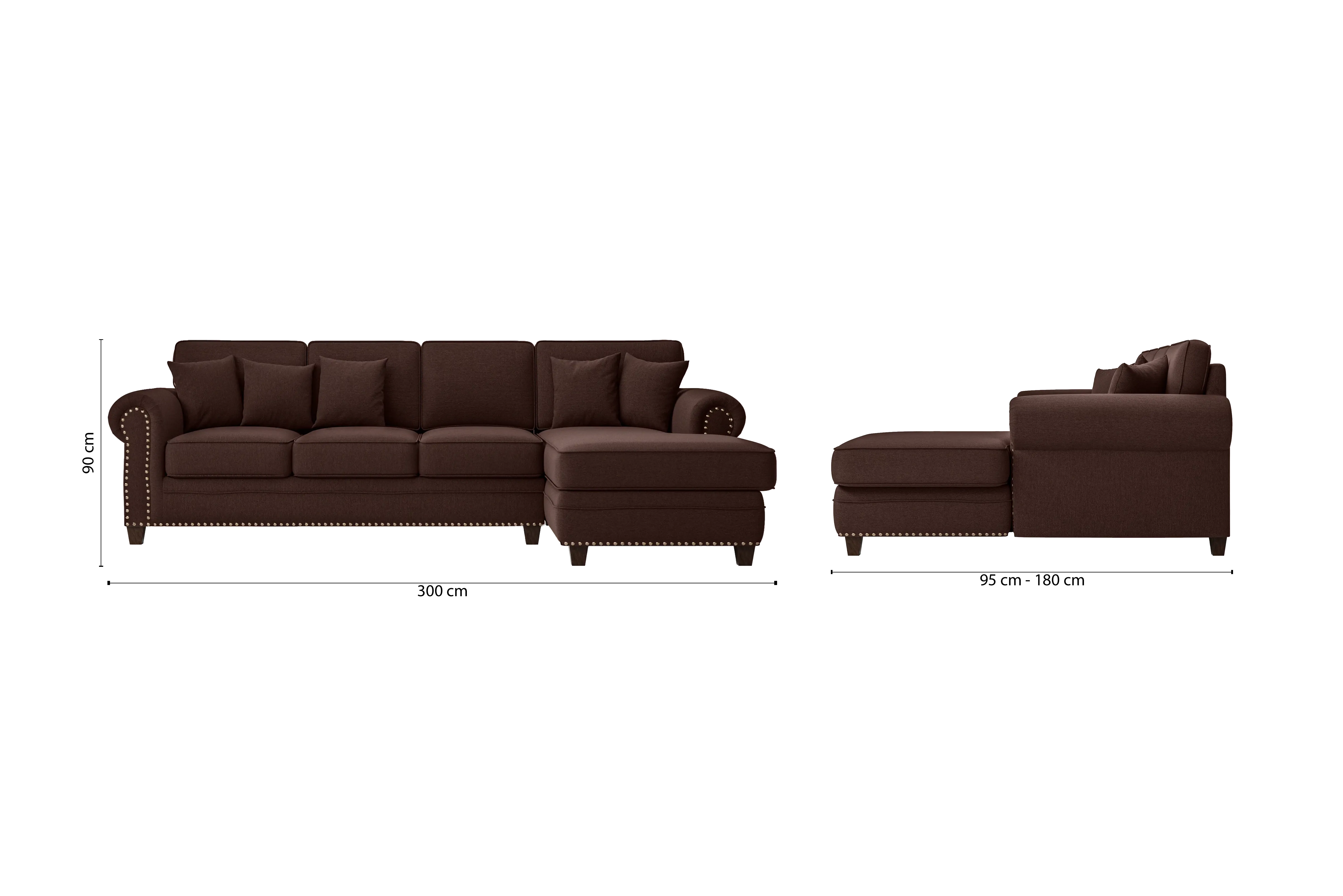 Marano 4 Seater Right Hand Facing Chaise Lounge Corner Sofa Coffee Brown Linen Fabric