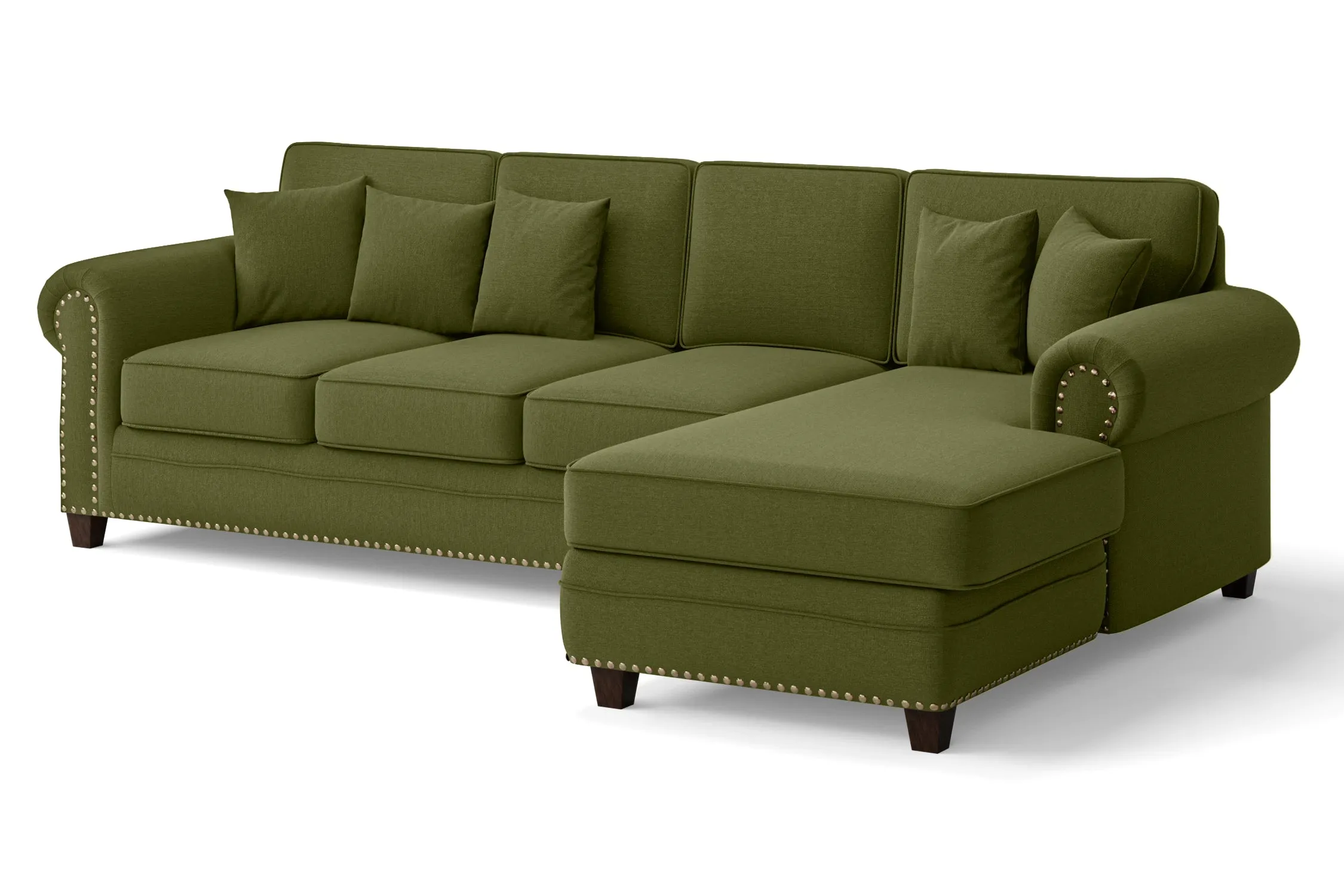 Marano 4 Seater Right Hand Facing Chaise Lounge Corner Sofa Olive Linen Fabric