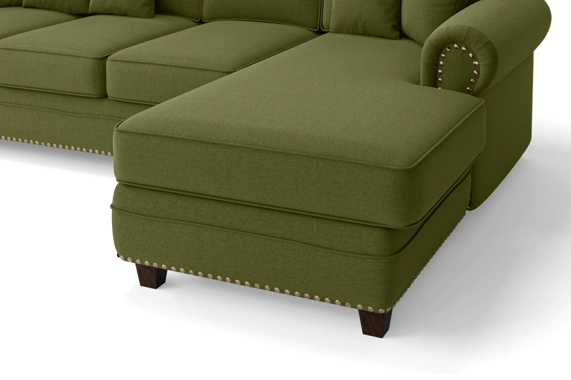 Marano 4 Seater Right Hand Facing Chaise Lounge Corner Sofa Olive Linen Fabric