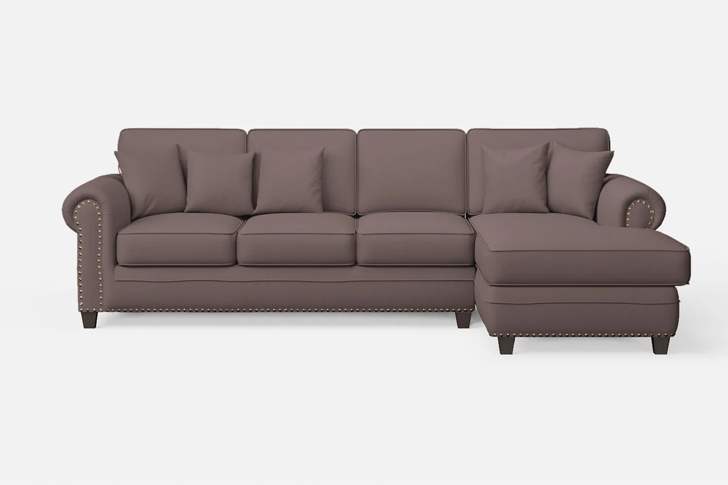 Marano 4 Seater Right Hand Facing Chaise Lounge Corner Sofa Rose Taupe Leather