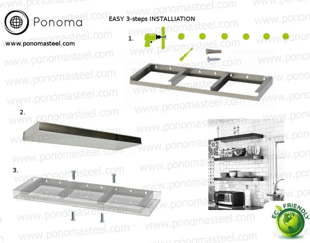 Metal shelves 53"- 57" (cm. 135 - 145) made-to-order floating shelves Ponoma®