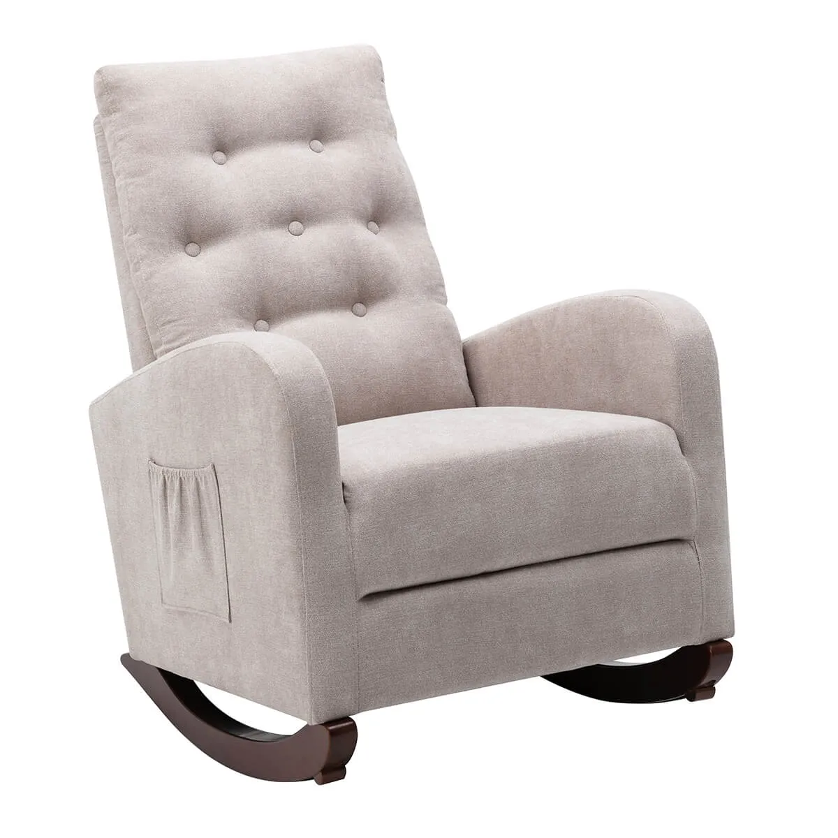 Mid Century Rocking Chair Fabric Padded Seat Indoor Nursery Chair, Tan