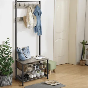 modern 73'' H Metal Hall Tree Entryway Coat Rack with Shoe Storage Bench & 9 Movable Hooks,Gray