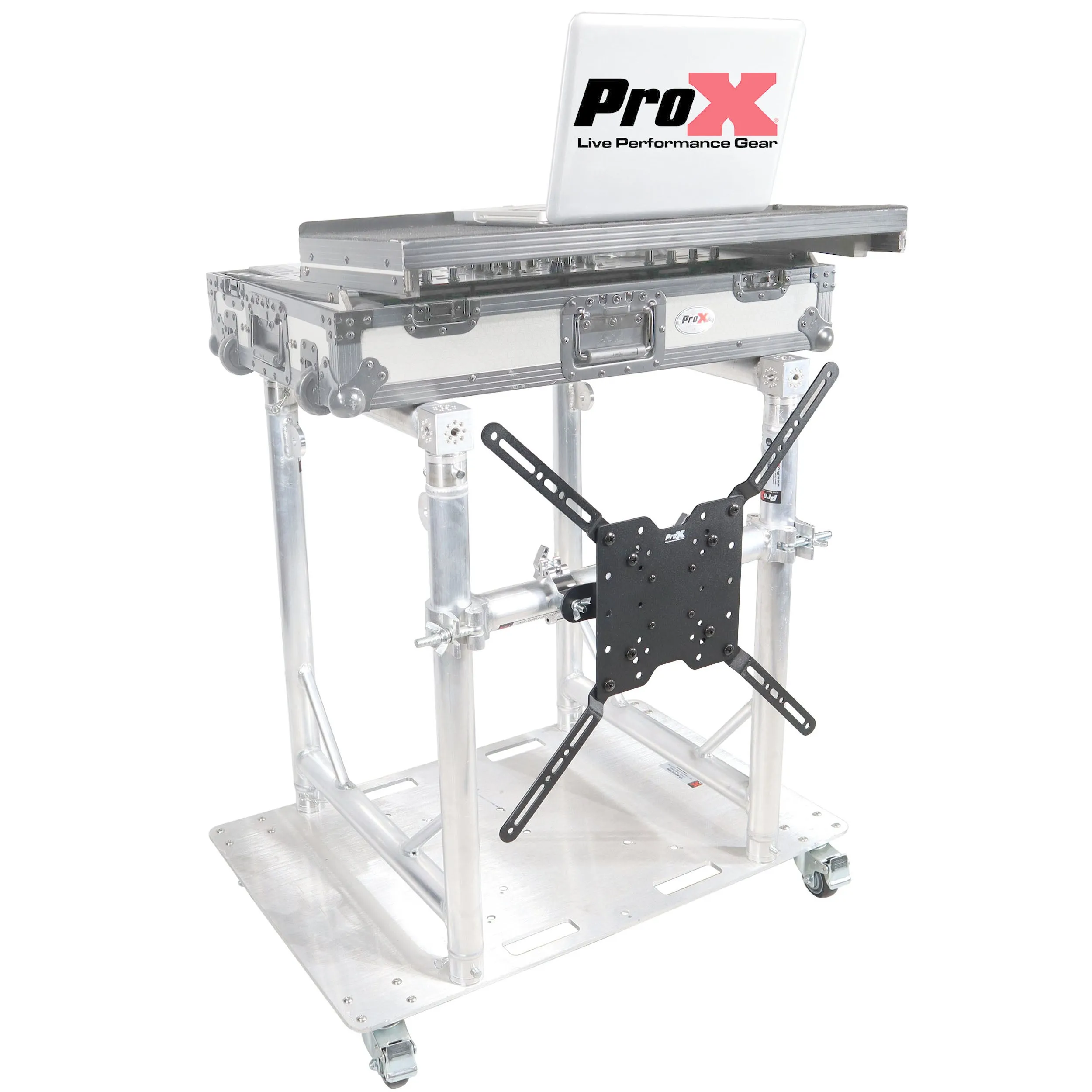 ProX XT-MMDJTV01 Modular Mobile Media TV DJ Station Booth for ProX XT-GRU Rapid Grid Modular System and base plate with wheels