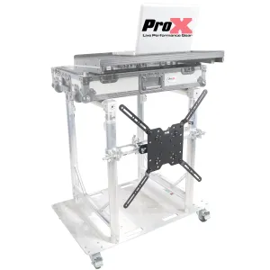 ProX XT-MMDJTV01 Modular Mobile Media TV DJ Station Booth for ProX XT-GRU Rapid Grid Modular System and base plate with wheels