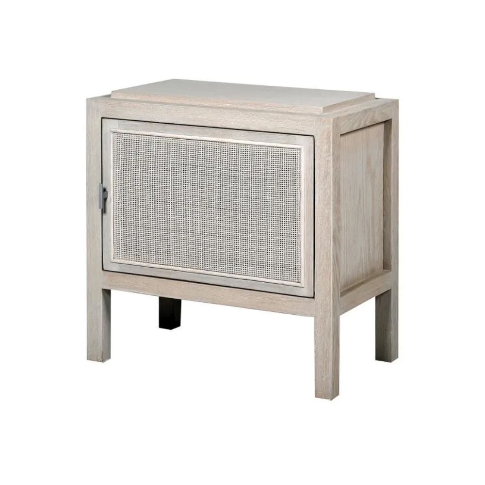 Taranto Bedside Table - White Wash with Rattan