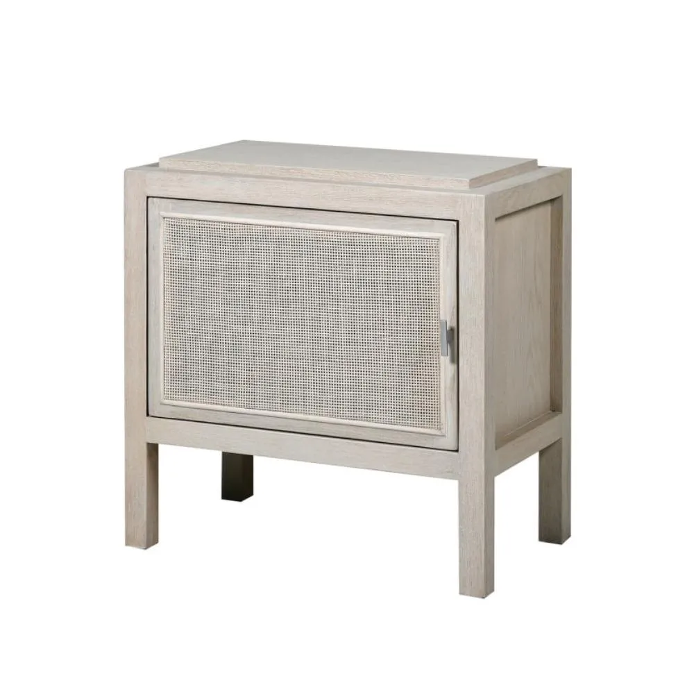 Taranto Bedside Table - White Wash with Rattan