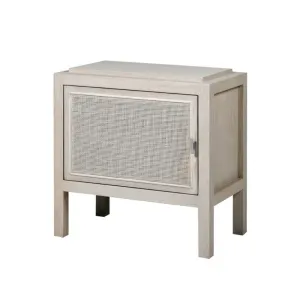 Taranto Bedside Table - White Wash with Rattan