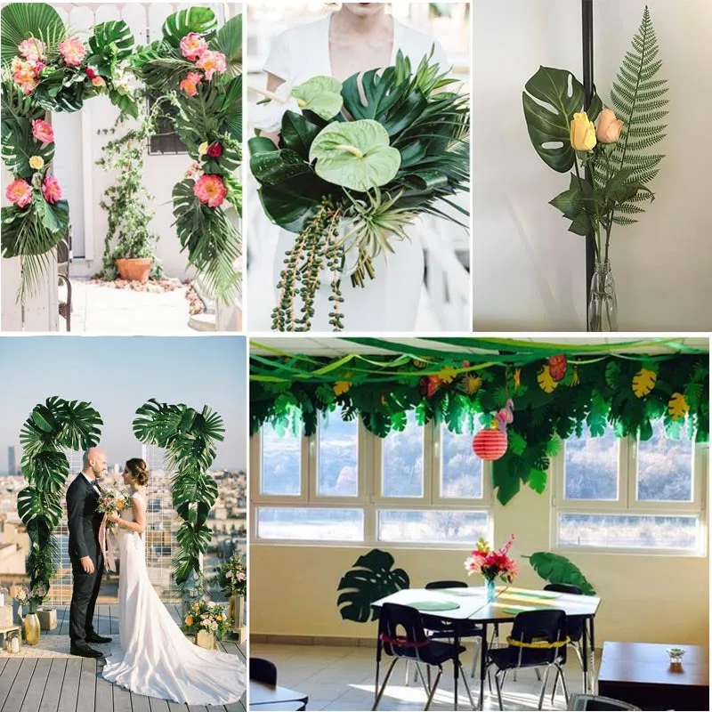 Tropical Palm Leaves Summer Monstera Artificial Silk Turtle Leaves For Home Hawaiian Luau Beach Wedding Party Decor Fake Plants