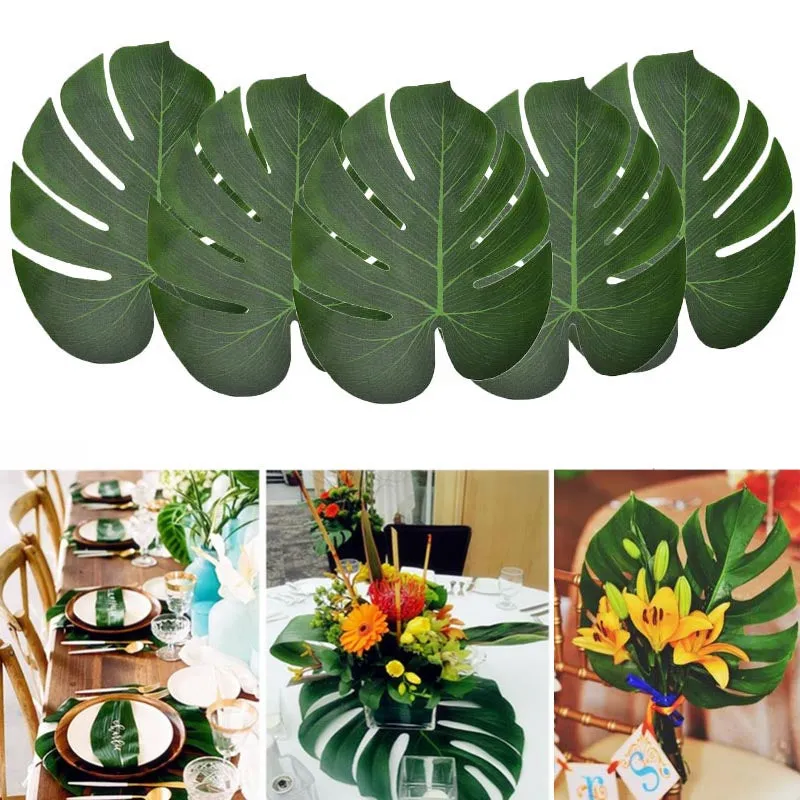 Tropical Palm Leaves Summer Monstera Artificial Silk Turtle Leaves For Home Hawaiian Luau Beach Wedding Party Decor Fake Plants