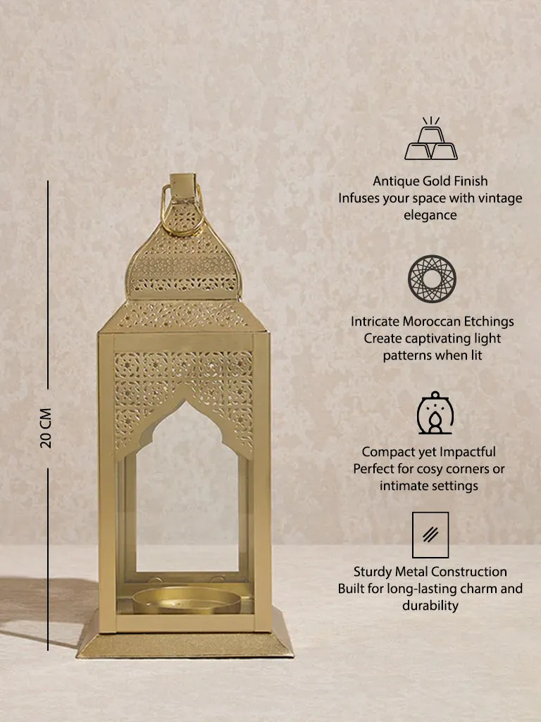 Westside Home Gold Moroccan Etched Lantern- Small