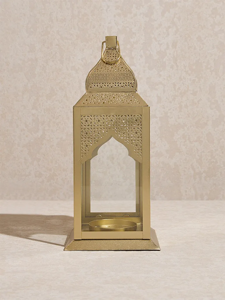 Westside Home Gold Moroccan Etched Lantern- Small
