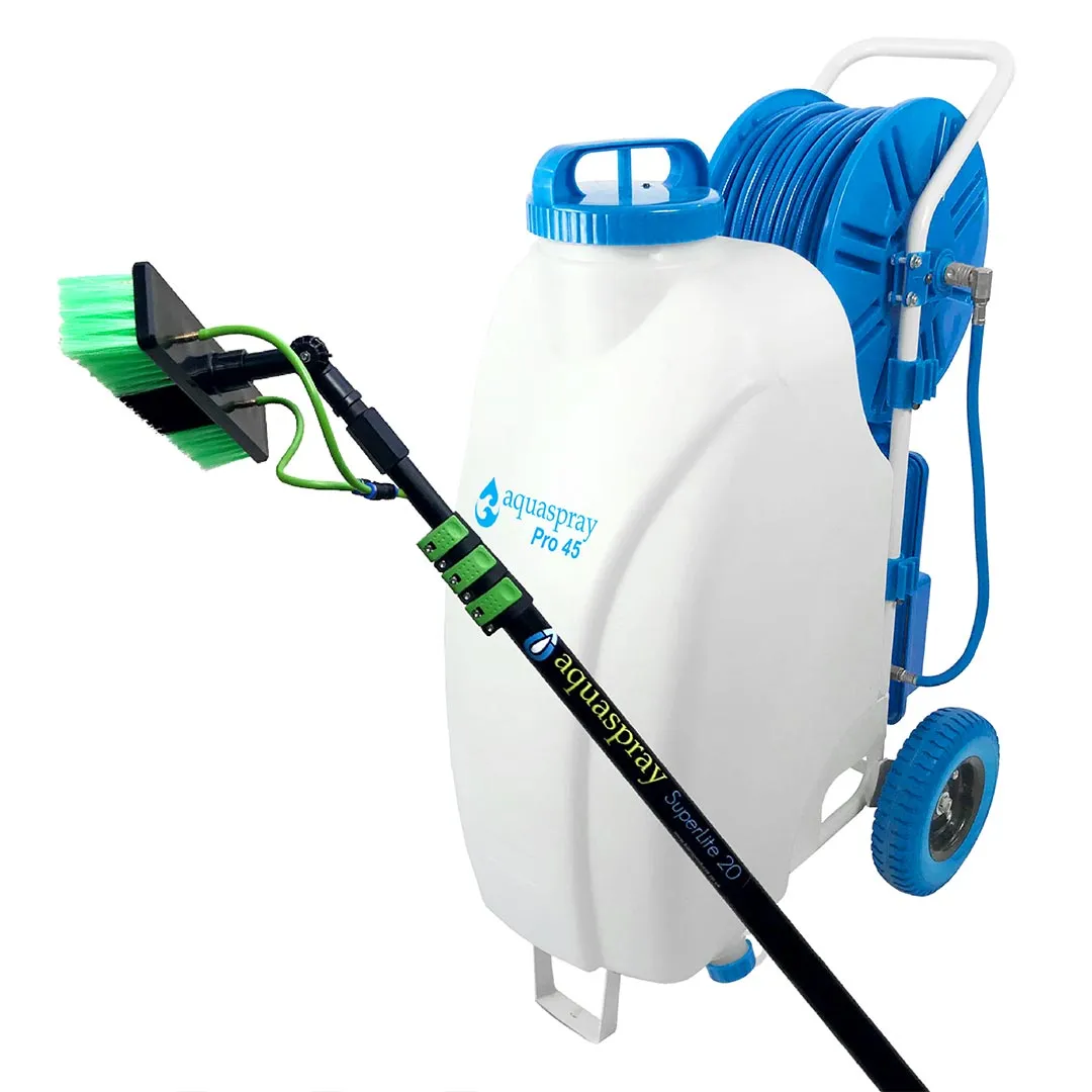 Window and Solar Panel Cleaning System: Rolling 12 Gallon Pro45 Water Tank with Water Fed Pole