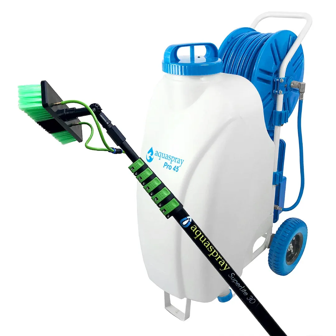 Window and Solar Panel Cleaning System: Rolling 12 Gallon Pro45 Water Tank with Water Fed Pole