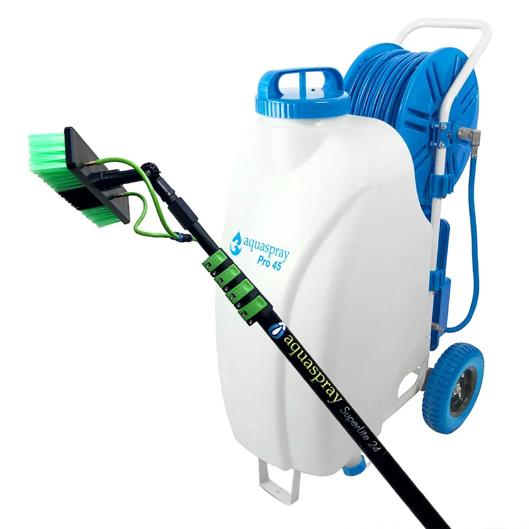 Window and Solar Panel Cleaning System: Rolling 12 Gallon Pro45 Water Tank with Water Fed Pole